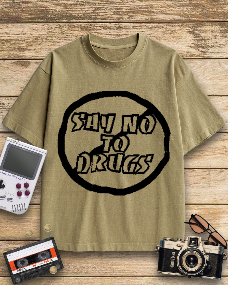 TheRetroTee Blue Say No to Drugs 1990s Cotton T-Shirt