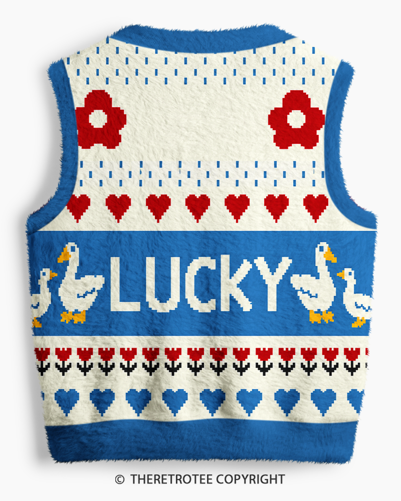 TheRetroTee Vintage 1980s Blue Lucky Goose Fair Isle V-Neck Sweater Vest