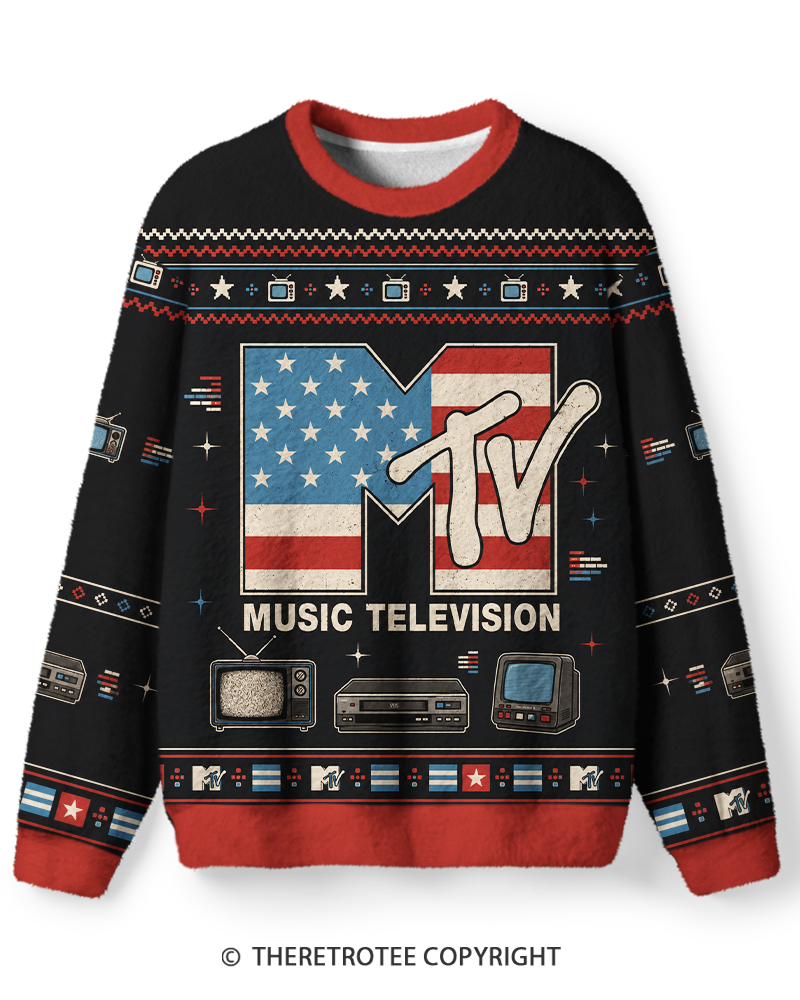 TheRetroTee American Flag Logo 1980s Sweater