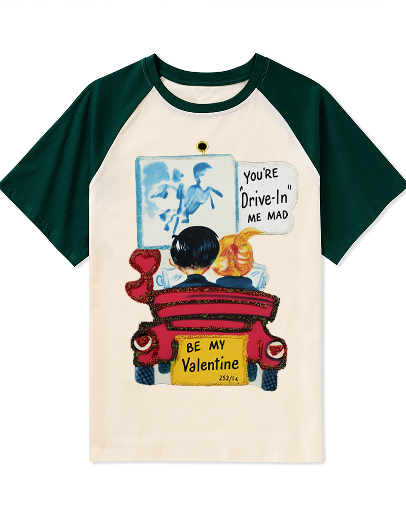 TheRetroTee Drive-In Valentine ’50s–’80 Raglan Baseball T-Shirt