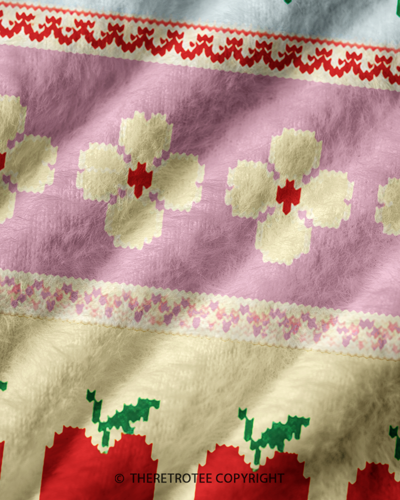 TheRetroTee Vintage 1970s Pastel Farm Garden Fair Isle V-Neck Sweater Vest