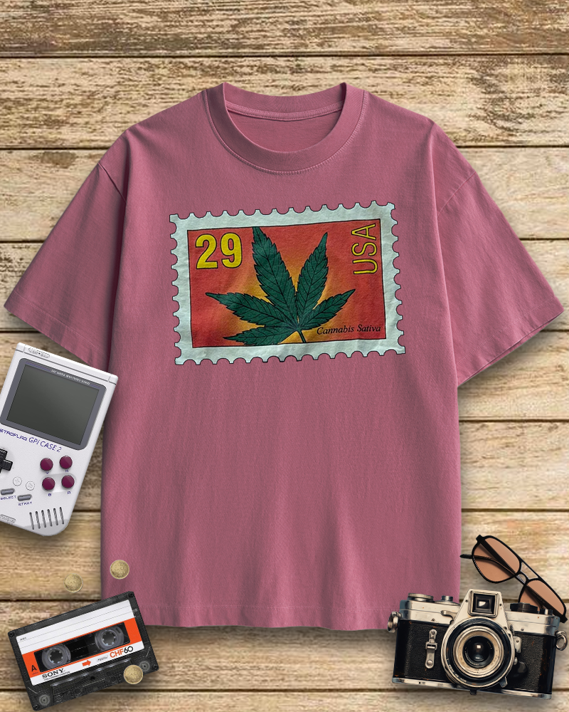 TheRetroTee Vintage 1993 Sativa Cannabis Postal Stamp Nostalgic T-Shirt