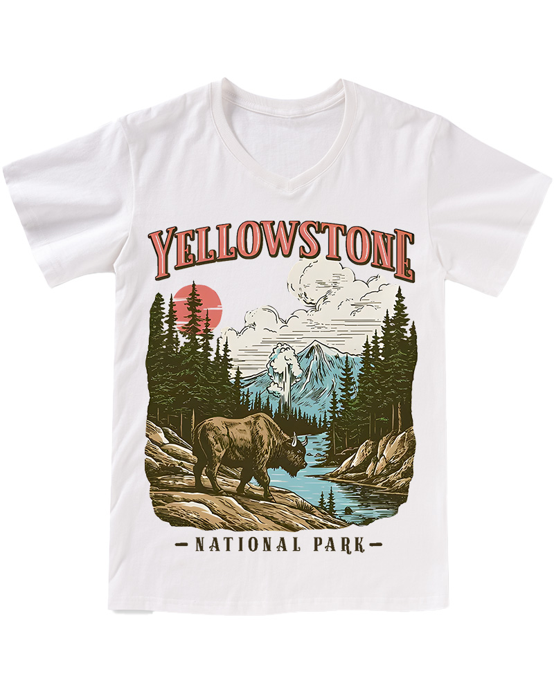 TheRetroTee Yellowstone National Park 1870s V-neck T-Shirt