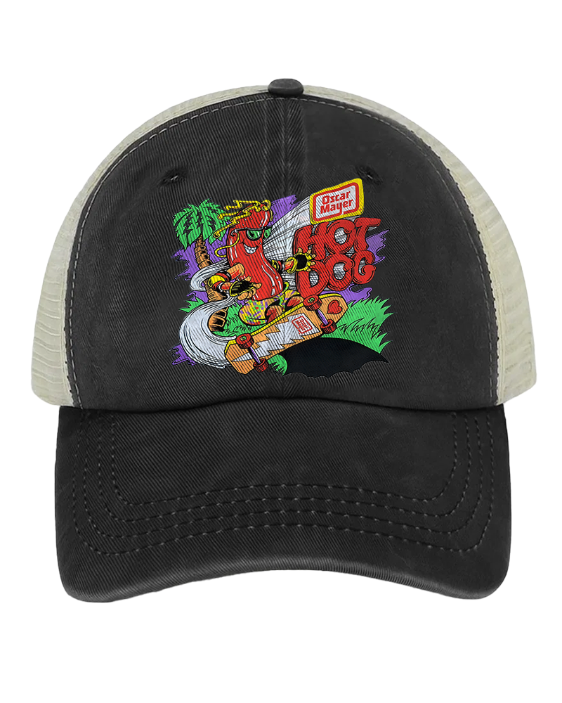 TheRetroTee 80s Retro Logo Skateboard Hot Dog Trucker Hat