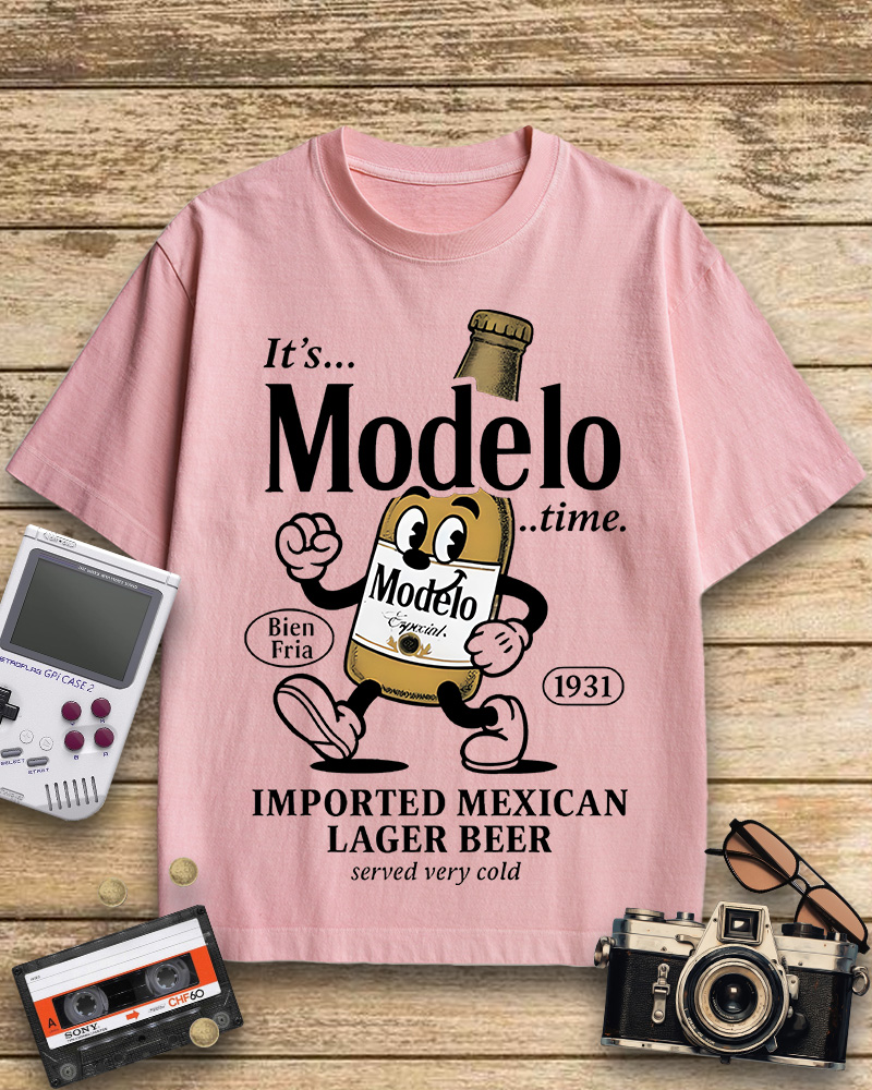TheRetroTee Modelo Time Beer 1950s Cotton T-Shirt