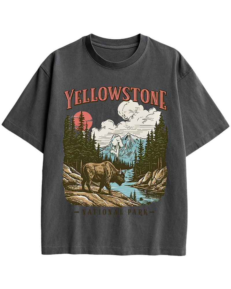 TheRetroTee Yellowstone National Park Pin-Up Cotton T-Shirt