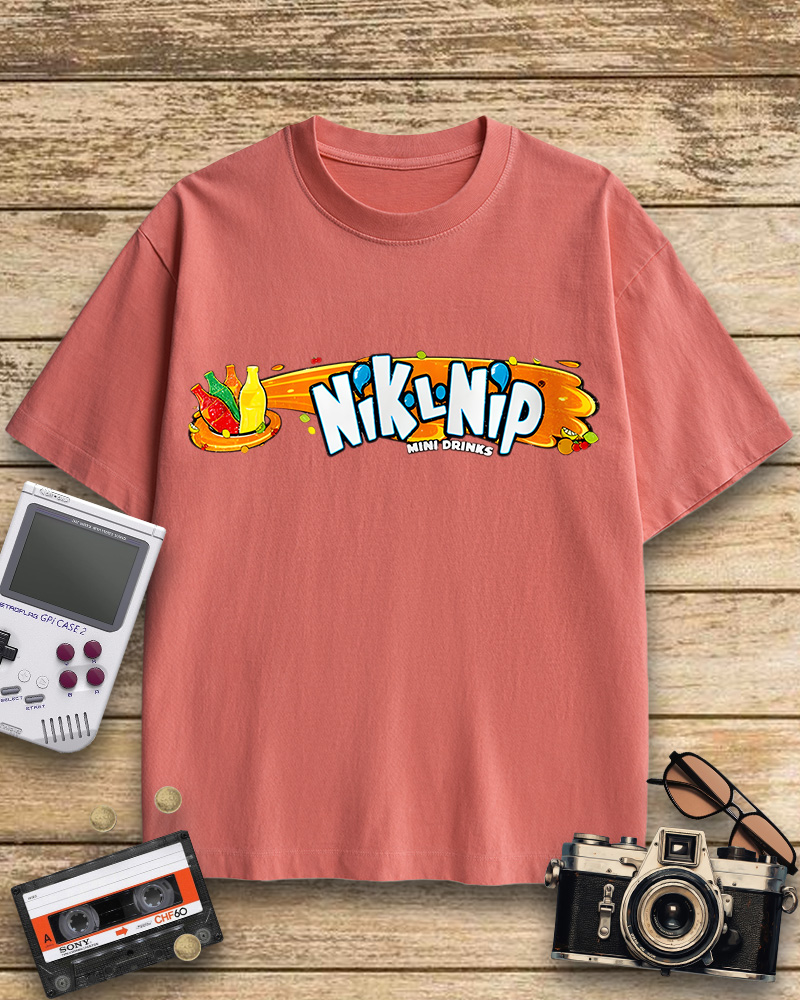 TheRetroTee NIK-L-NIP Crop Top Candy Wax Bottle Brand Logo Cotton T-Shirt