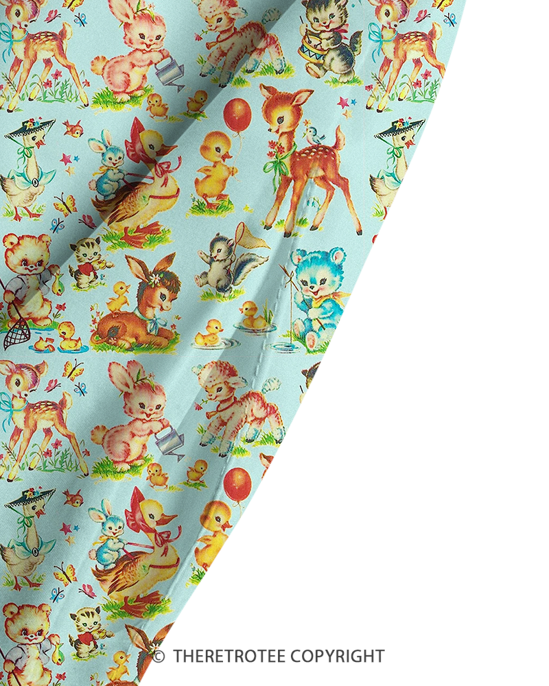 TheRetroTee 1950s Vintage Cute Kitsch Animal Collage Patchwork Strappy Maxi Dress
