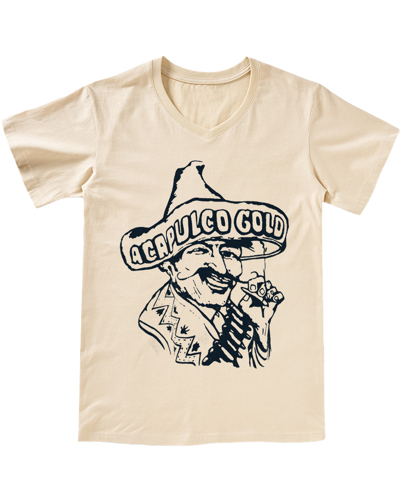 Vintage 80s Acapulco Gold Cannabis Marijuana Weed Hispanic V-neck T-Shirt
