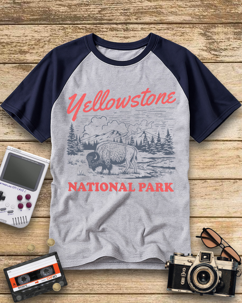 TheRetroTee Yellowstone National Park 1870s Raglan Baseball T-Shirt