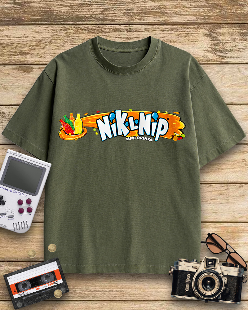 TheRetroTee NIK-L-NIP Crop Top Candy Wax Bottle Brand Logo Cotton T-Shirt