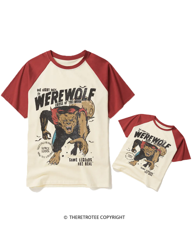 TheRetroTee Werewolf 1970s Halloween Raglan Baseball Family T-Shirt