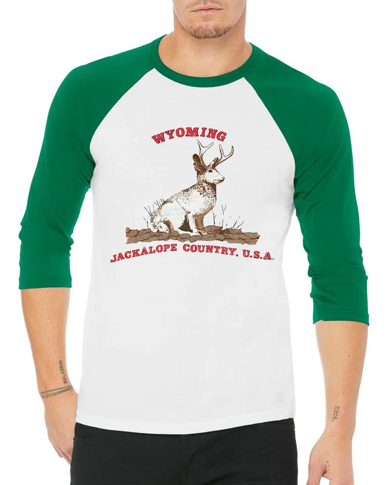 TheRetroTee 60's Vintage Wyoming Jackalope Country Long Sleeve Raglan T-Shirt