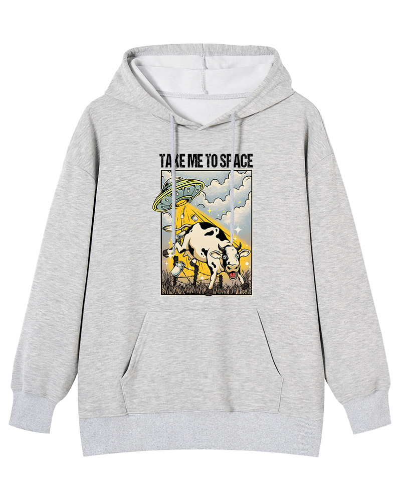 TheRetroHoodie Take Me To Space Cow Abduction 1990s Pin-up Hoodie