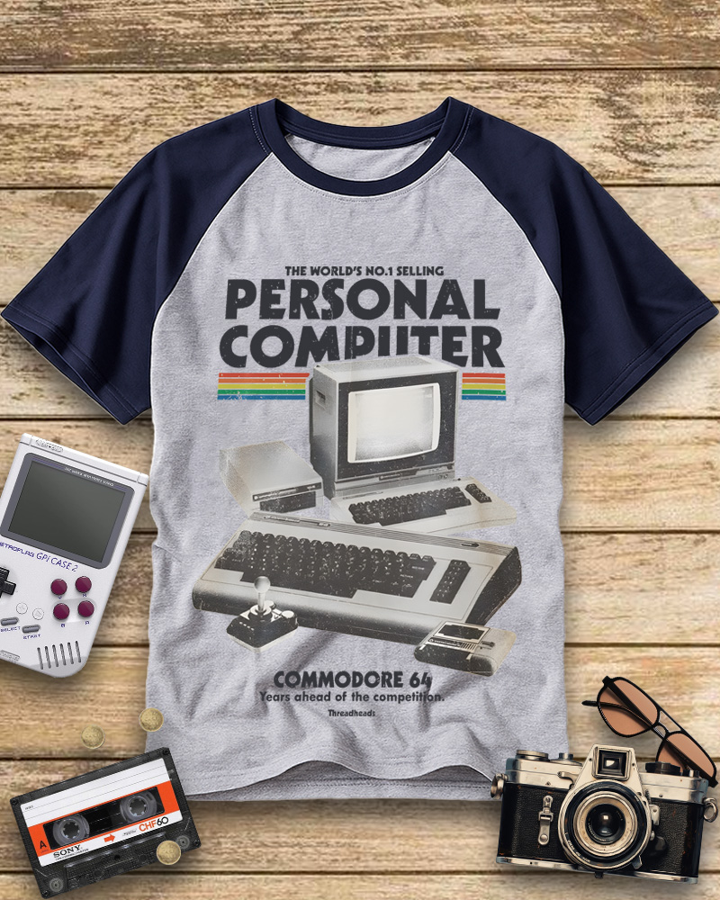 TheRetroTee Commodore 64 1980s Raglan Baseball T-Shirt