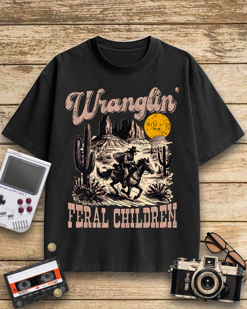 TheRetroTee Retro Wranglin' Feral Children Raccoon 1970s Cotton T-Shirt
