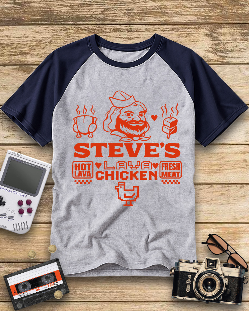 TheRetroTee Steves Lava Chicken Restaurant 2000s Raglan Baseball T-Shirt