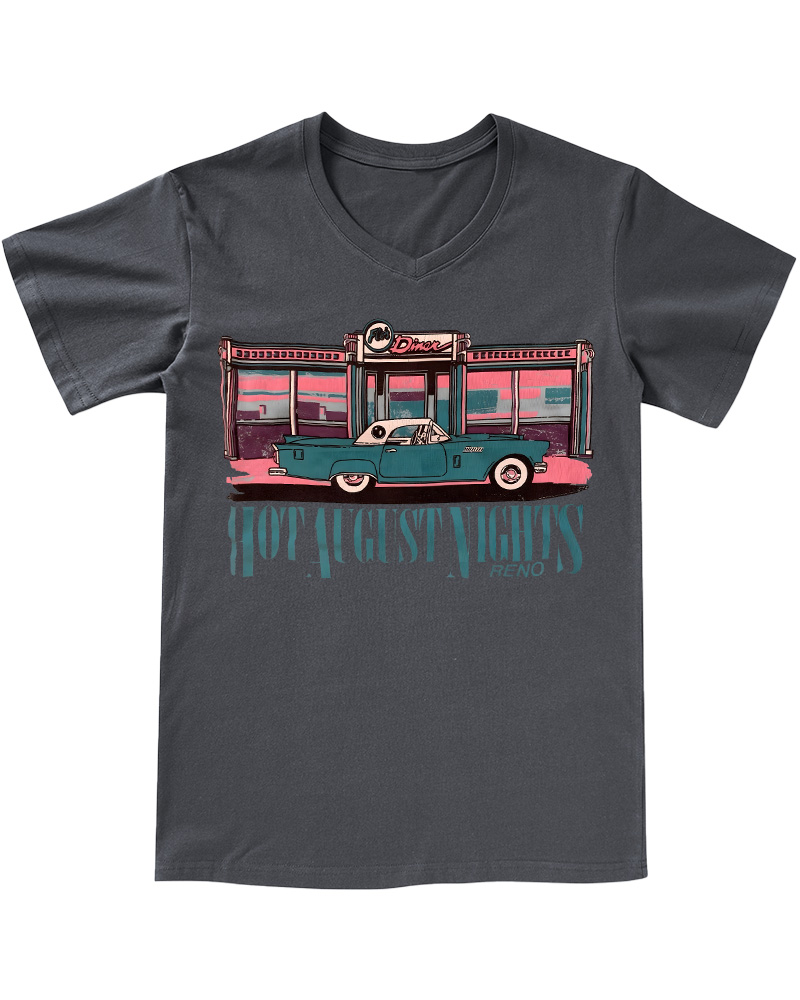 TheRetroTee Hot August Nights Reno Diner 1950s V-neck T-Shirt