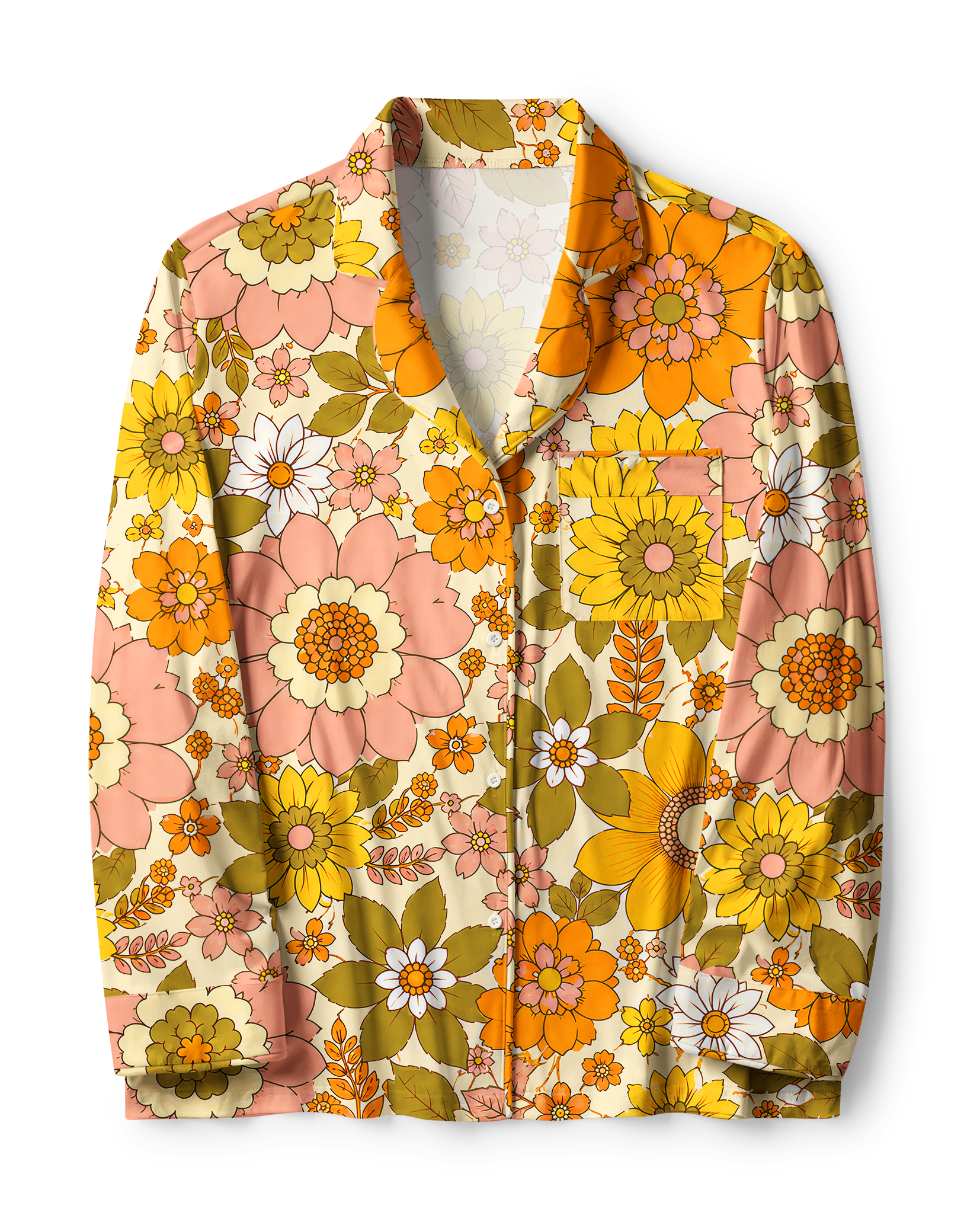 TheRetroTee 70s Retro Daisy Bloom Vintage Pajama Set