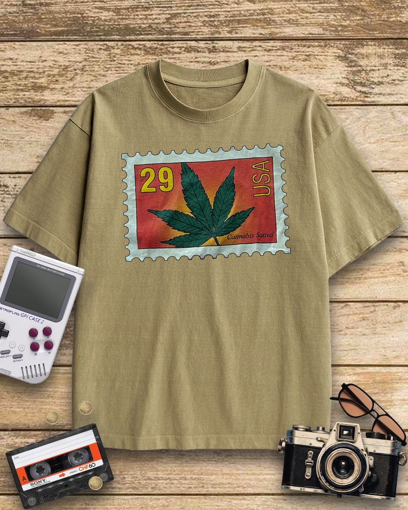 TheRetroTee Vintage 1993 Sativa Cannabis Postal Stamp Nostalgic T-Shirt