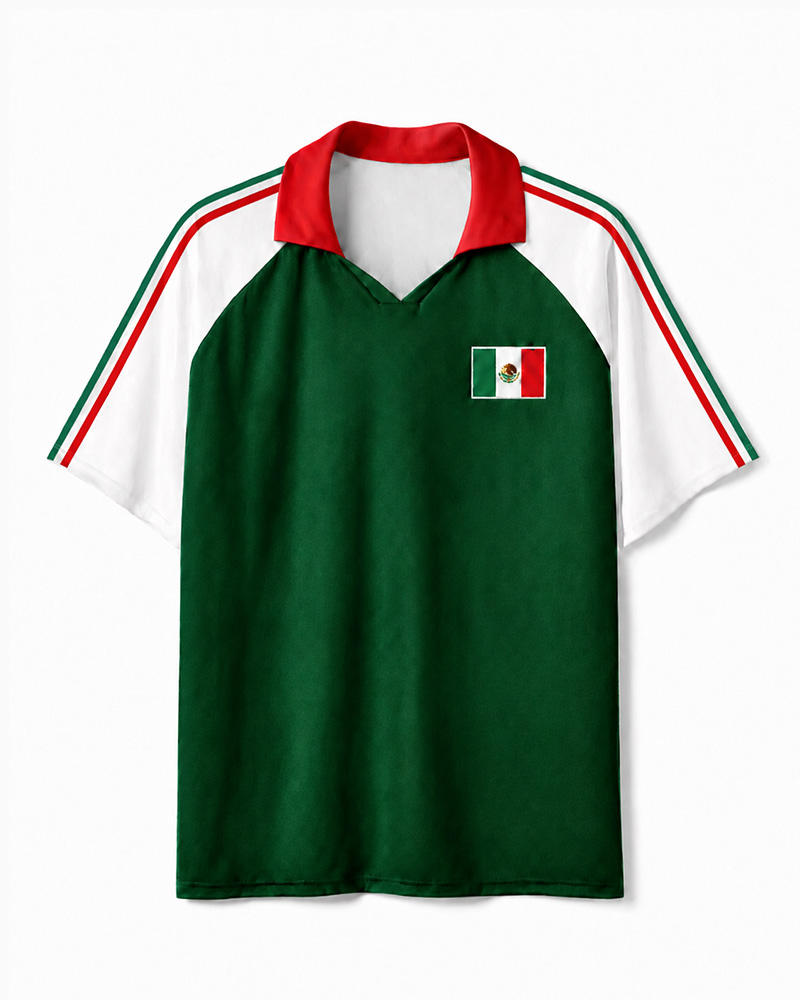 TheRetroTee Mexico Tricolor Charge Collar Soccer Jersey