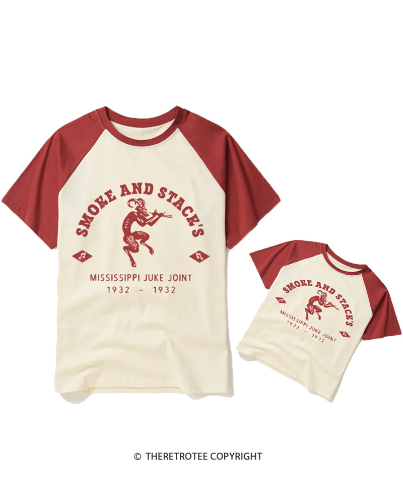 TheRetroTee Smoke & Stack's Juke Joint 1930s Halloween Raglan Baseball Family T-Shirt