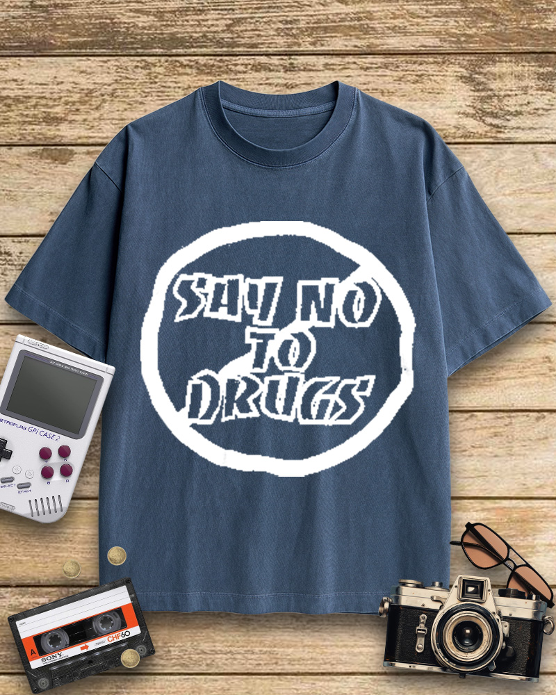 TheRetroTee Blue Say No to Drugs 1990s Cotton T-Shirt