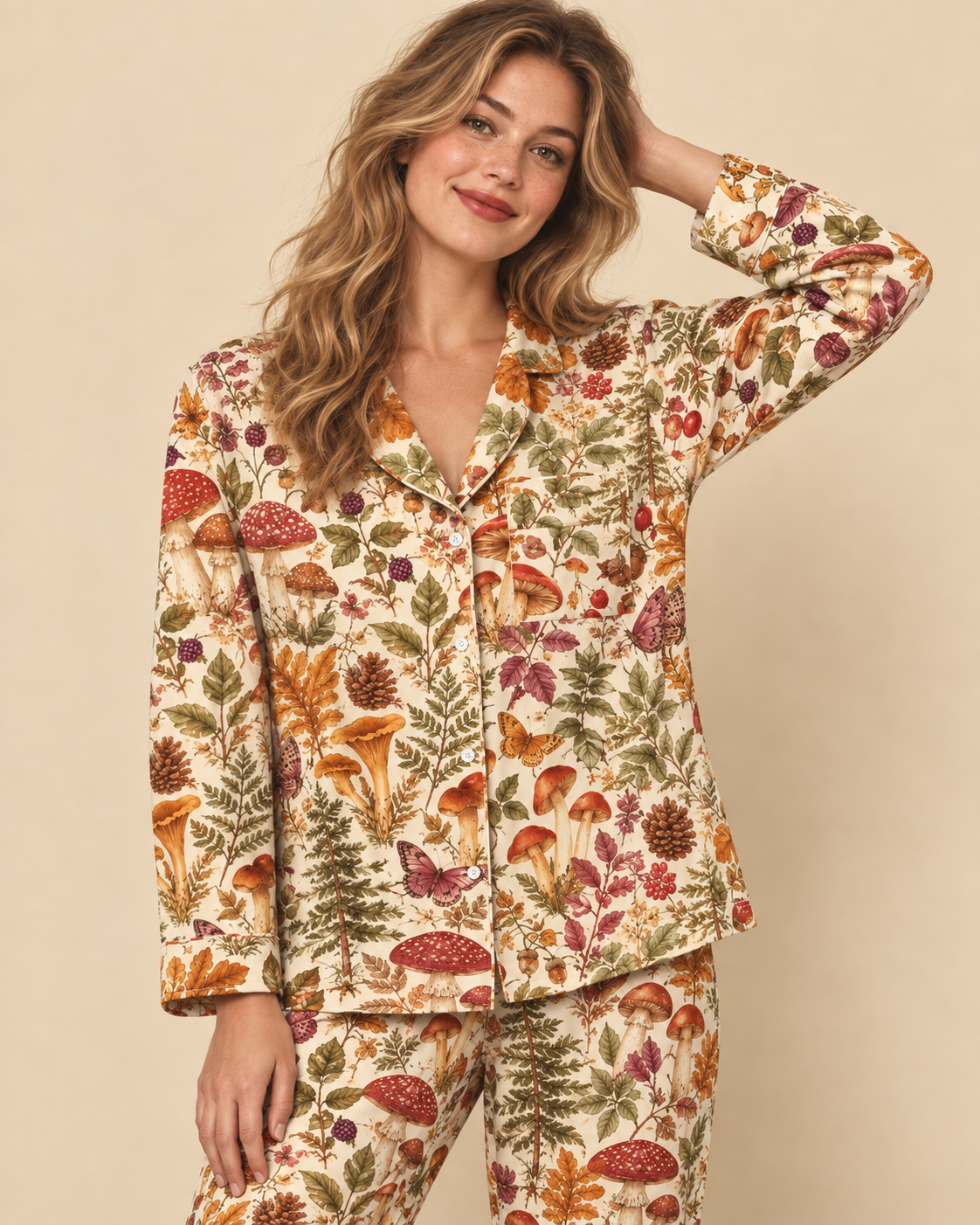 TheRetroTee Autumn Mushroom Forest Vintage Pajama Set