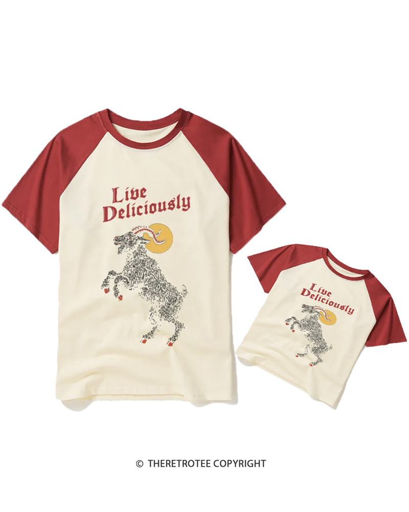 TheRetroTee Live Deliciously 1990s Halloween Raglan Baseball Family T-Shirt