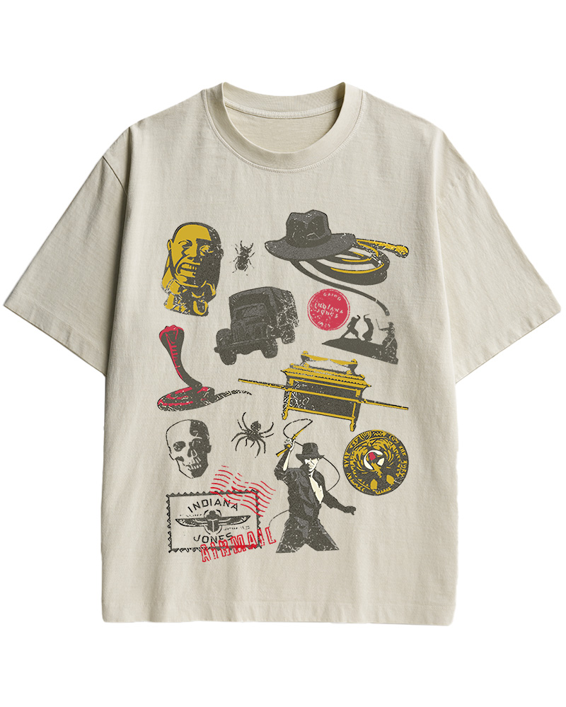 TheRetroTee Indiana Jones Adventure Collage 1980s Cotton T-Shirt