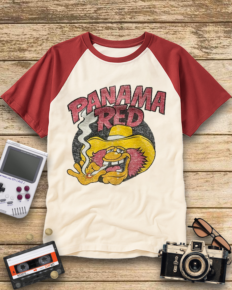 TheRetroTee Panama Red Nostalgic 1970s Raglan Baseball T-Shirt