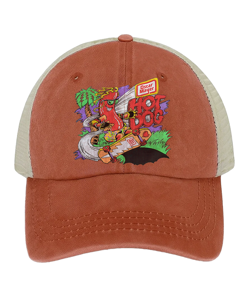 TheRetroTee 80s Retro Logo Skateboard Hot Dog Trucker Hat