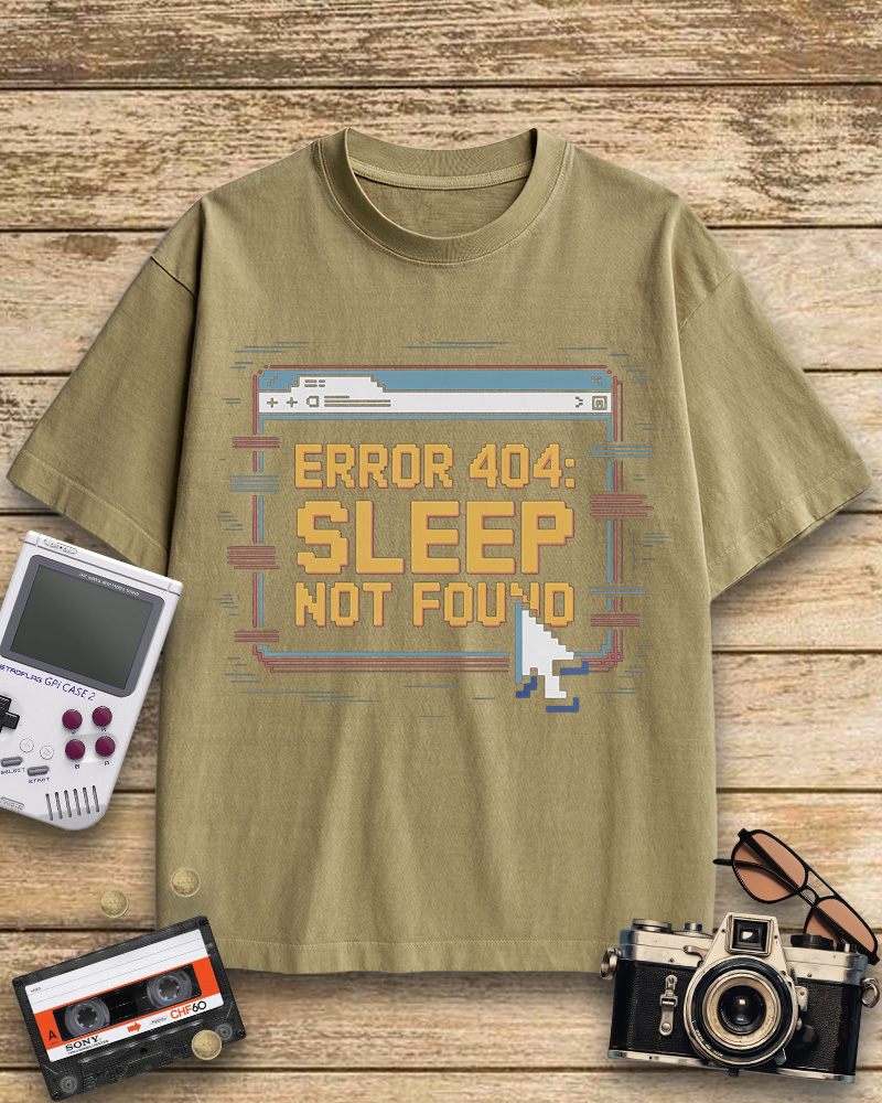 TheRetroTee Pixel Graphic Error 404 Sleep Not Found 1990s Cotton T-Shirt