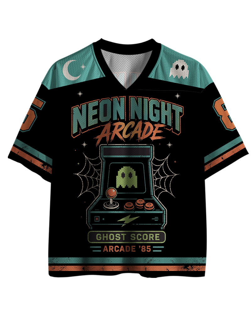 TheRetroTee Halloween Neon Night Arcade Mesh Jersey