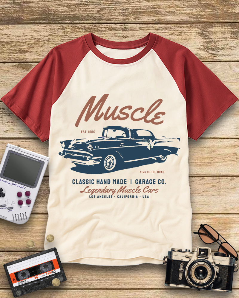 TheRetroTee Vintage Car Lovers Gift 1960s Raglan Baseball T-Shirt