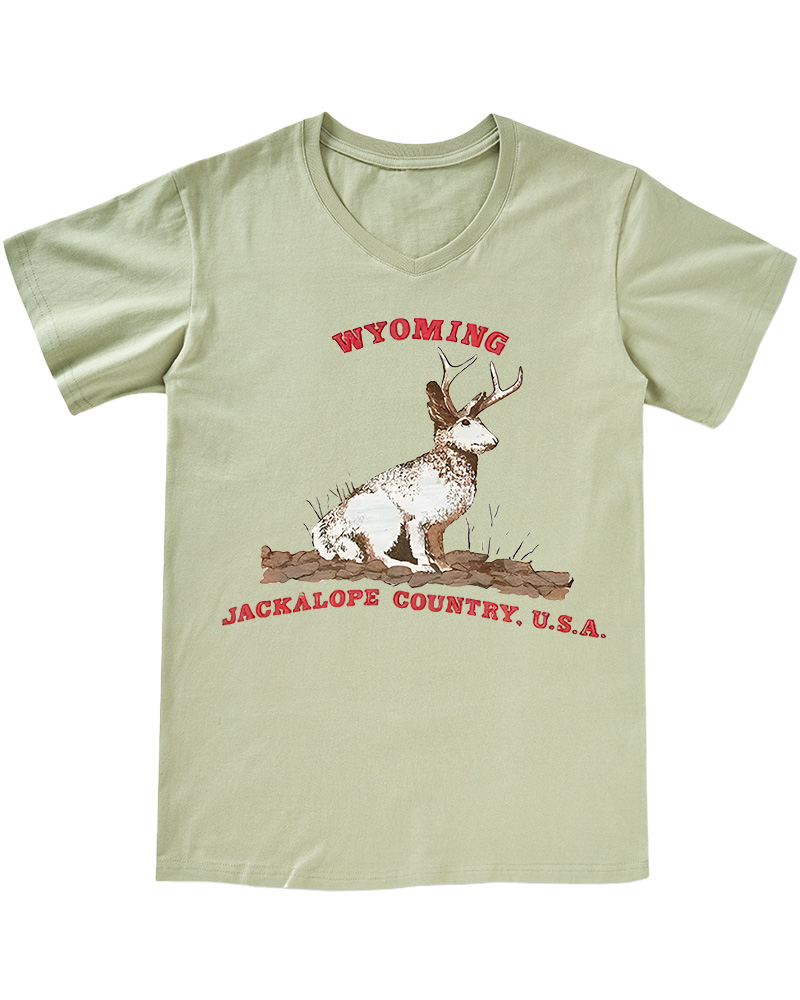 TheRetroTee 60's Wyoming Jackalope Country V-neck T-Shirt