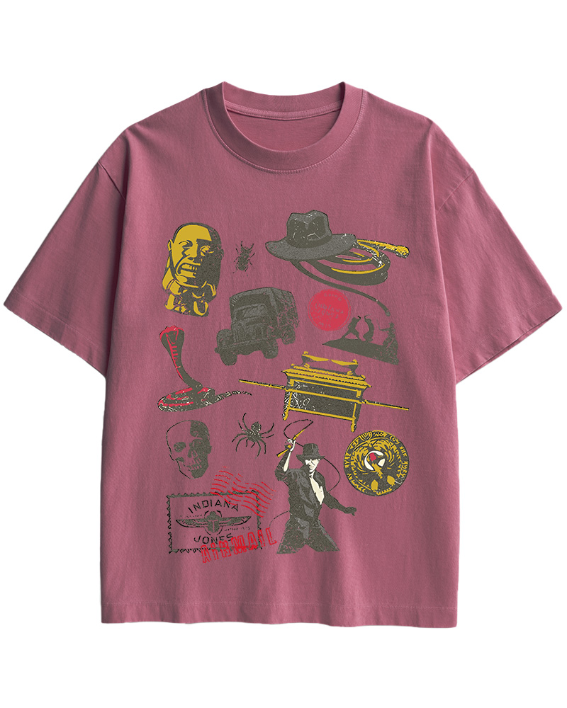 TheRetroTee Indiana Jones Adventure Collage 1980s Cotton T-Shirt