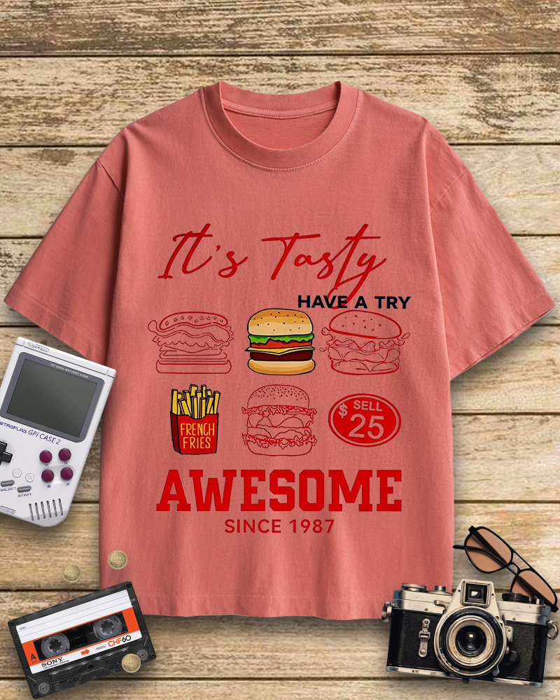 TheRetroTee Hamburger 1980s Cotton T-Shirt