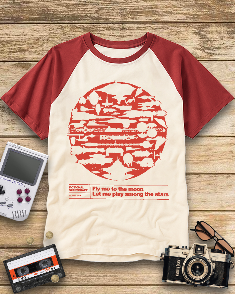 TheRetroTee Back Fly Me To The Moon 1980s Raglan Baseball T-Shirt