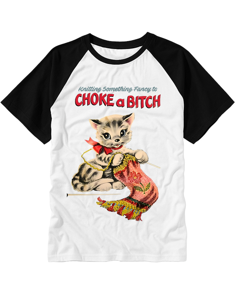 TheRetroTee Knitting Something Fancy to Choke a Bitch 1950s Raglan Baseball T-Shirt