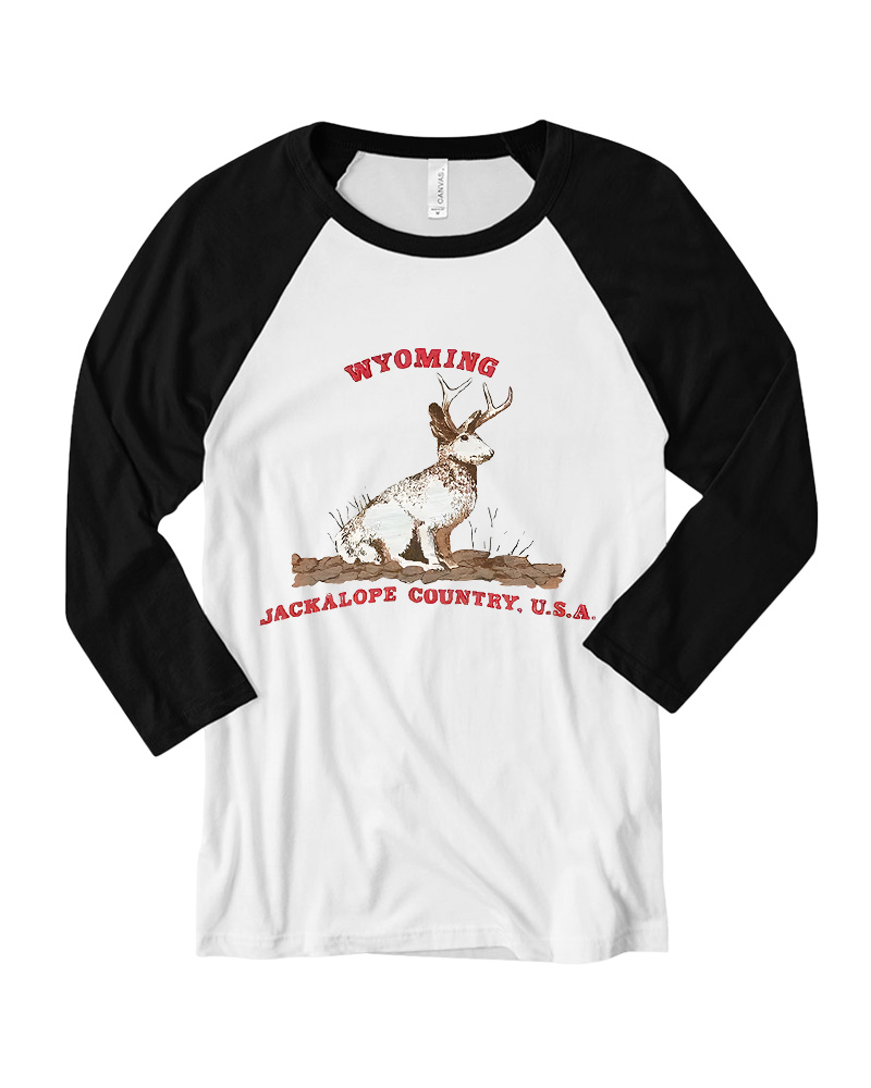 TheRetroTee 60's Vintage Wyoming Jackalope Country Long Sleeve Raglan T-Shirt