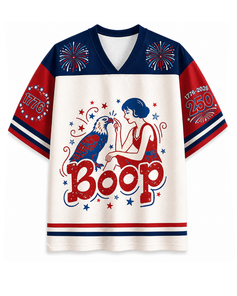 TheRetroTee Boop Eagle Funny Patriotic 1776 Vintage 4th of July Mesh Jersey