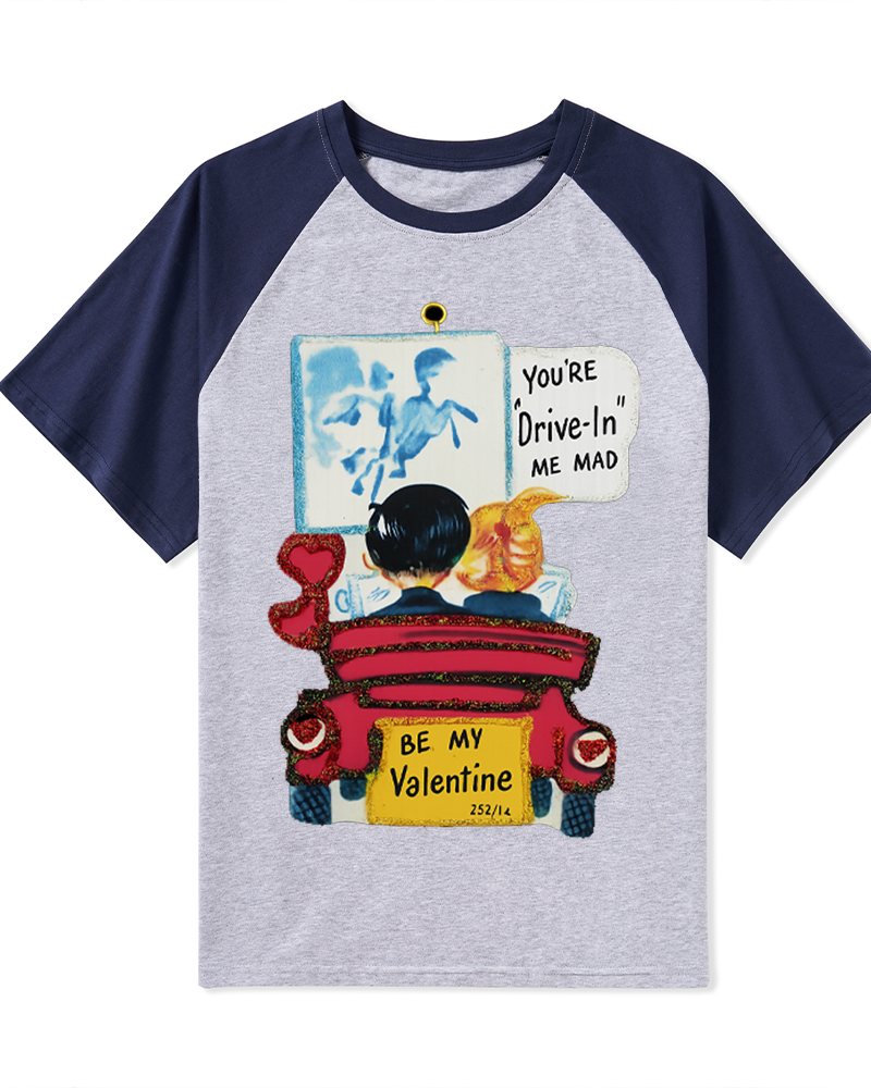 TheRetroTee Drive-In Valentine ’50s–’80 Raglan Baseball T-Shirt