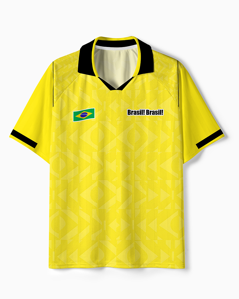 TheRetroTee Classic Brasil Brasil Yellow Polo Mesh Jersey