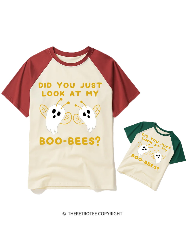 TheRetroTee Did You Just Look At My Boo-Bees 2000s Halloween Raglan Baseball Family T-Shirt