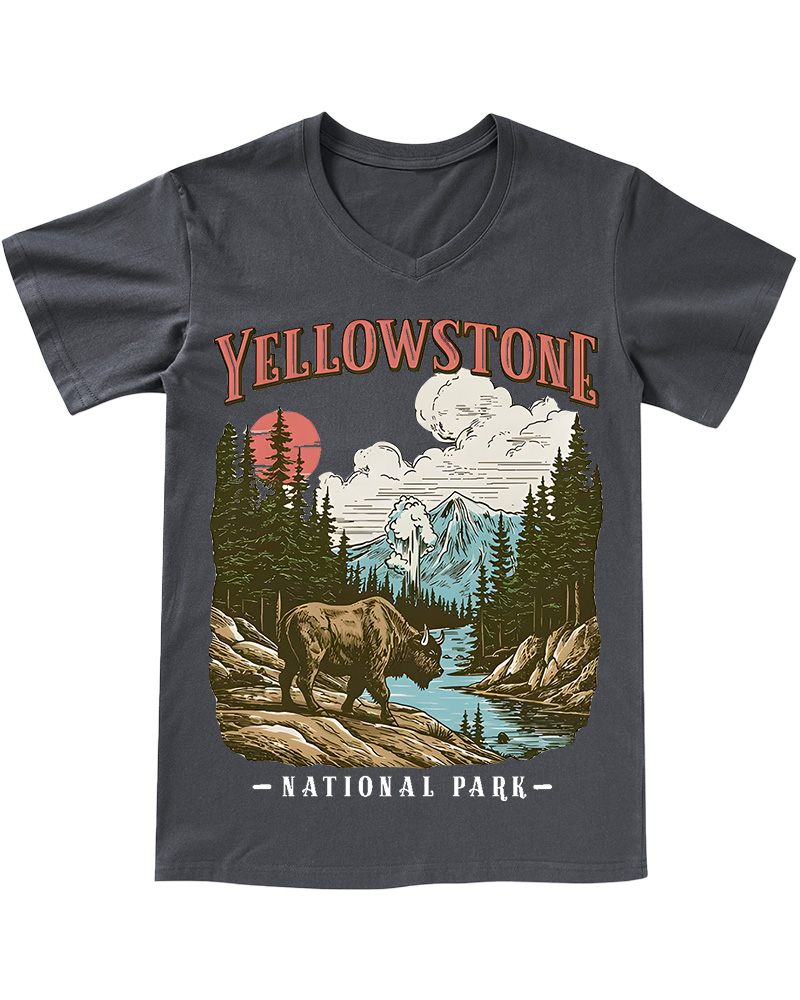 TheRetroTee Yellowstone National Park 1870s V-neck T-Shirt