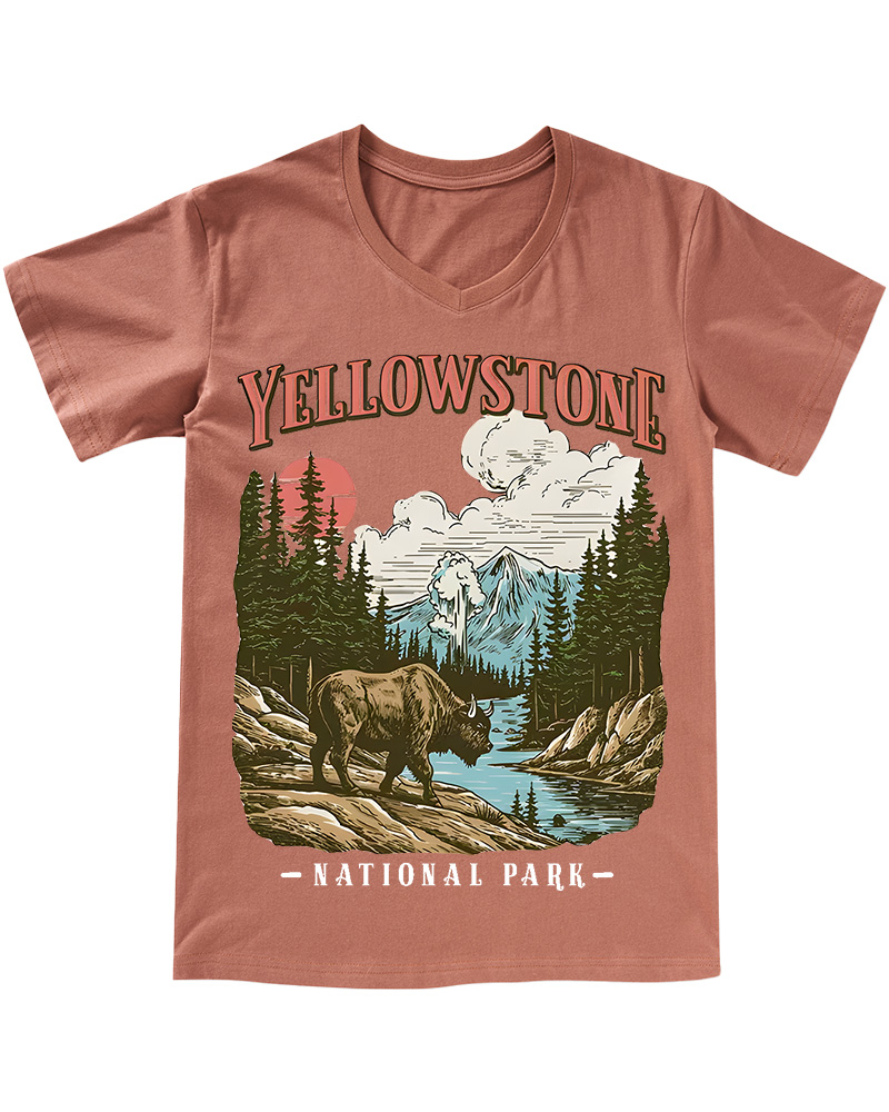 TheRetroTee Yellowstone National Park 1870s V-neck T-Shirt