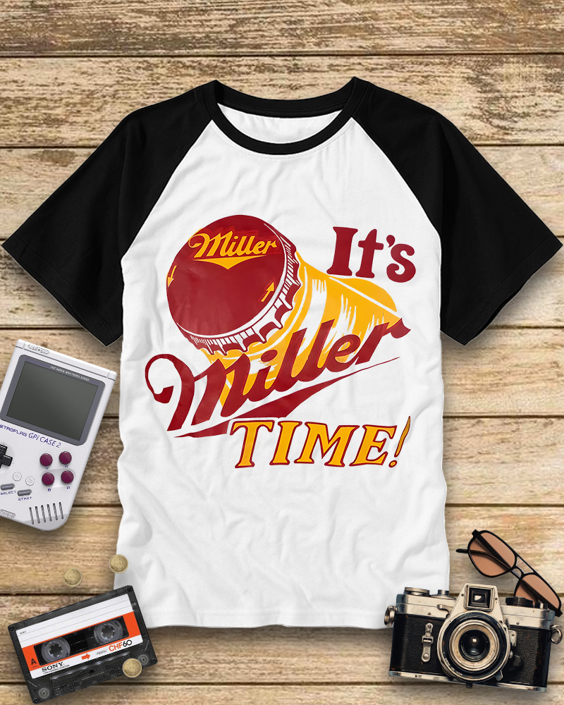 TheRetroTee vintage Its Miller Time 1970s Raglan Baseball T-Shirt