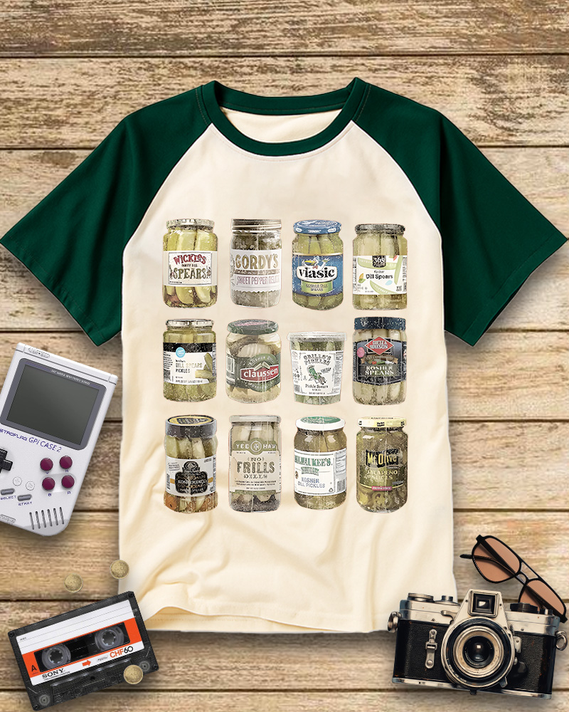 TheRetroTee Canned Pickles 1990s Raglan Baseball T-Shirt
