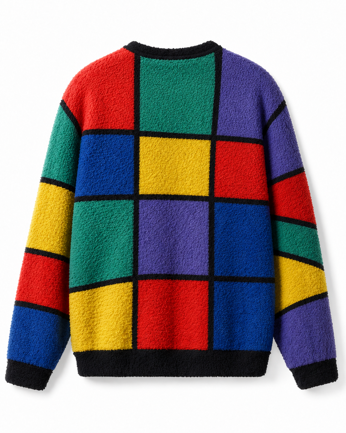 TheRetroTee 1980s Retro Geometric Color Block Knit Sweater